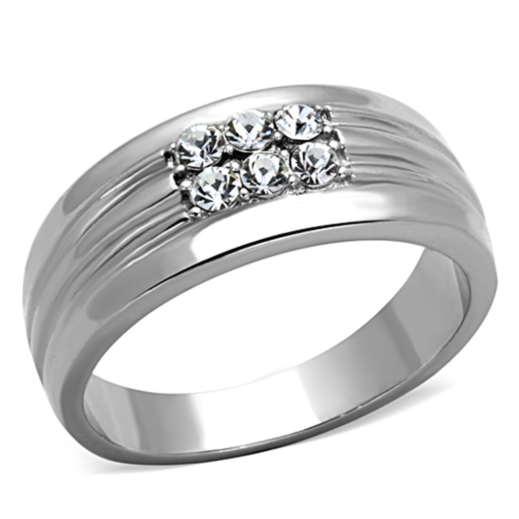 TK1357 - High polished (no plating) Stainless Steel Ring with Top Grade Crystal  in Clear