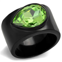 Load image into Gallery viewer, TK1363J - IP Black(Ion Plating) Stainless Steel Ring with Top Grade Crystal  in Peridot