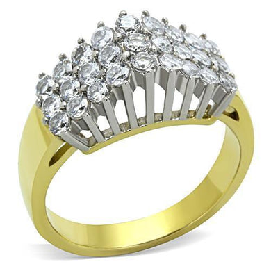 TK1376 - Two-Tone IP Gold (Ion Plating) Stainless Steel Ring with AAA Grade CZ  in Clear