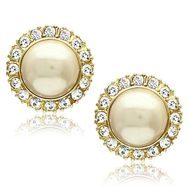 TK1381 - IP Gold(Ion Plating) Stainless Steel Earrings with Synthetic Pearl in Citrine Yellow