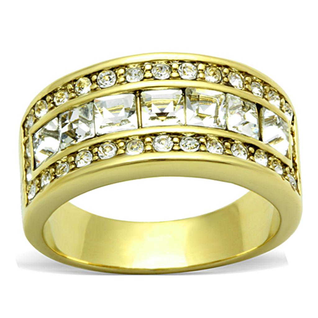 TK1386 - IP Gold(Ion Plating) Stainless Steel Ring with Top Grade Crystal  in Clear