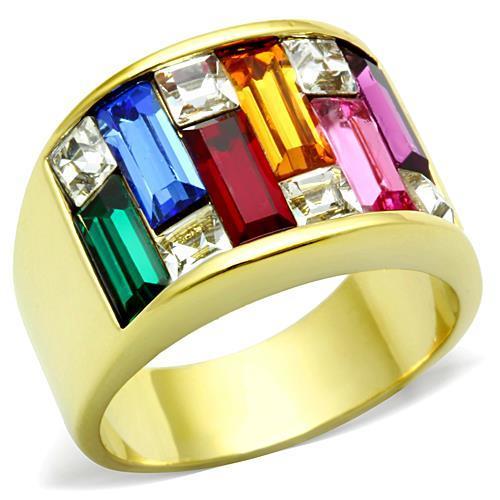 TK1397 - IP Gold(Ion Plating) Stainless Steel Ring with Top Grade Crystal  in Multi Color