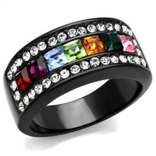 Load image into Gallery viewer, TK1402J - IP Black(Ion Plating) Stainless Steel Ring with Top Grade Crystal  in Multi Color