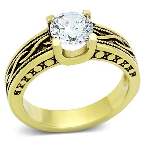 TK1410 - IP Gold(Ion Plating) Stainless Steel Ring with AAA Grade CZ  in Clear