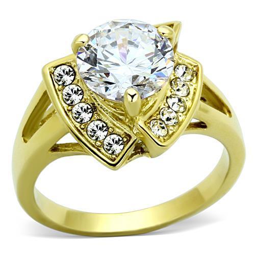 TK1412 - IP Gold(Ion Plating) Stainless Steel Ring with AAA Grade CZ  in Clear