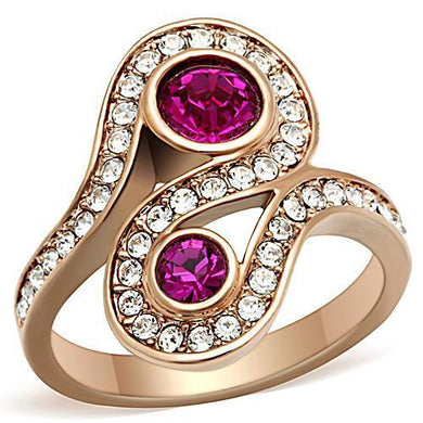 TK1413 - IP Rose Gold(Ion Plating) Stainless Steel Ring with Top Grade Crystal  in Fuchsia