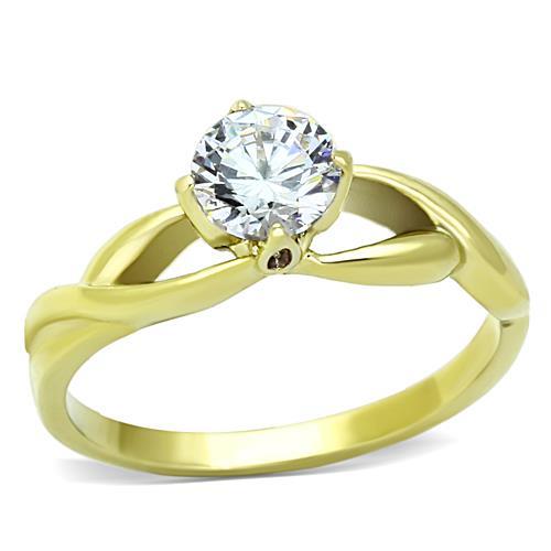 TK1416 - IP Gold(Ion Plating) Stainless Steel Ring with AAA Grade CZ  in Clear