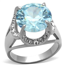 Load image into Gallery viewer, TK1423 - High polished (no plating) Stainless Steel Ring with AAA Grade CZ  in Sea Blue