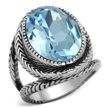 Load image into Gallery viewer, TK1425 - High polished (no plating) Stainless Steel Ring with Top Grade Crystal  in Sea Blue