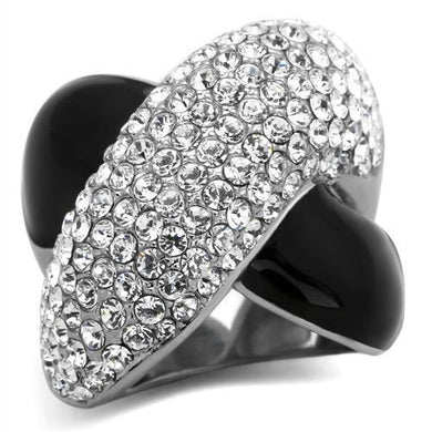 TK1427 - High polished (no plating) Stainless Steel Ring with Top Grade Crystal  in Clear