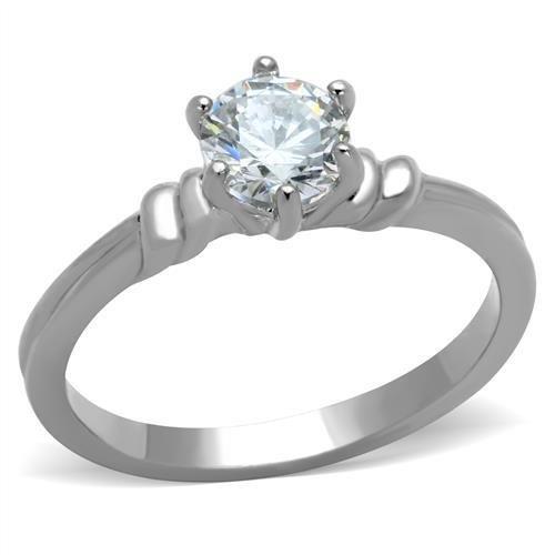 TK1431 - High polished (no plating) Stainless Steel Ring with AAA Grade CZ  in Clear