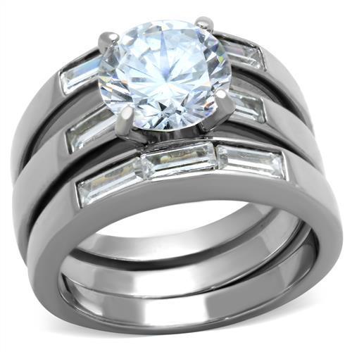 TK1436 - High polished (no plating) Stainless Steel Ring with AAA Grade CZ  in Clear