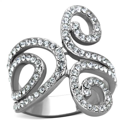 TK1437 - High polished (no plating) Stainless Steel Ring with Top Grade Crystal  in Clear