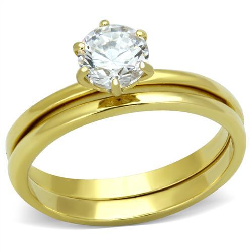 TK1439 - IP Gold(Ion Plating) Stainless Steel Ring with AAA Grade CZ  in Clear