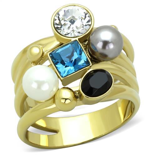 TK1440 - IP Gold(Ion Plating) Stainless Steel Ring with Synthetic Pearl in Multi Color