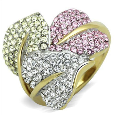 TK1441 - Two-Tone IP Gold (Ion Plating) Stainless Steel Ring with Top Grade Crystal  in Multi Color