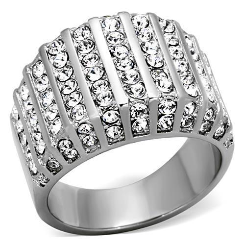 TK1447 - High polished (no plating) Stainless Steel Ring with Top Grade Crystal  in Clear