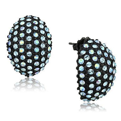 TK1459 - IP Black(Ion Plating) Stainless Steel Earrings with Top Grade Crystal  in Aquamarine AB