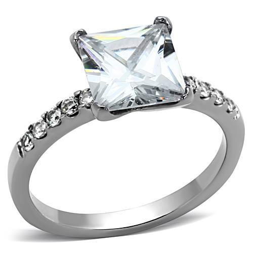 TK1486 - High polished (no plating) Stainless Steel Ring with AAA Grade CZ  in Clear