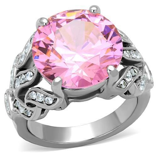 TK1512 - High polished (no plating) Stainless Steel Ring with AAA Grade CZ  in Rose