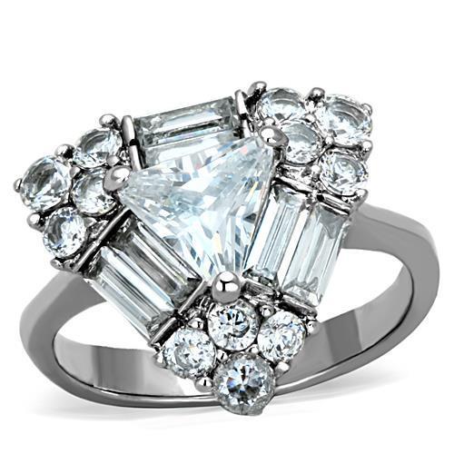 TK1527 - High polished (no plating) Stainless Steel Ring with AAA Grade CZ  in Clear