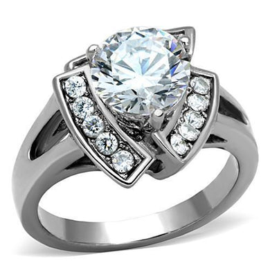 TK1528 - High polished (no plating) Stainless Steel Ring with AAA Grade CZ  in Clear