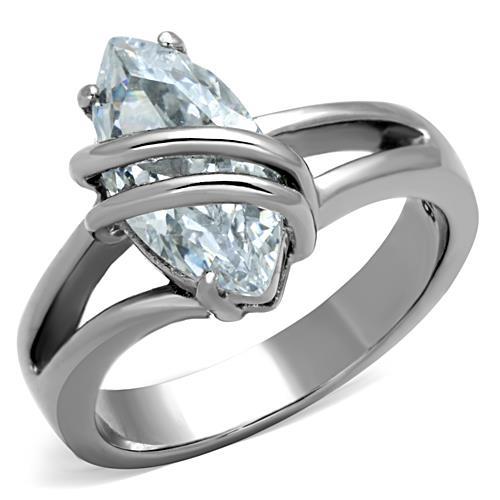 TK1531 - High polished (no plating) Stainless Steel Ring with AAA Grade CZ  in Clear