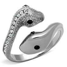 Load image into Gallery viewer, TK1532 - High polished (no plating) Stainless Steel Ring with Top Grade Crystal  in Jet