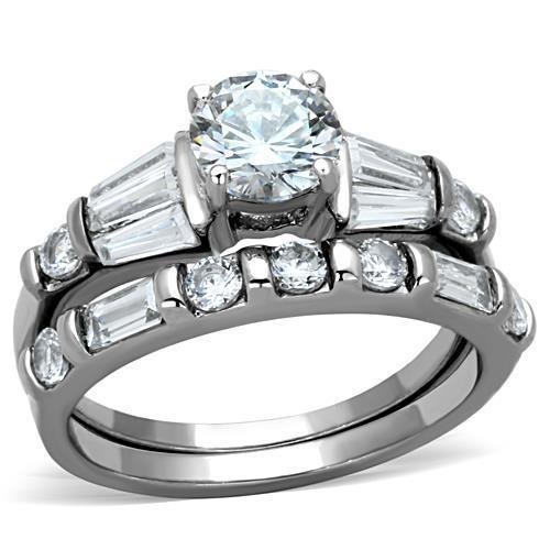 TK1535 - High polished (no plating) Stainless Steel Ring with AAA Grade CZ  in Clear