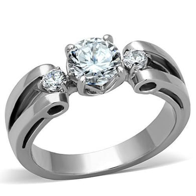 TK1537 - High polished (no plating) Stainless Steel Ring with AAA Grade CZ  in Clear