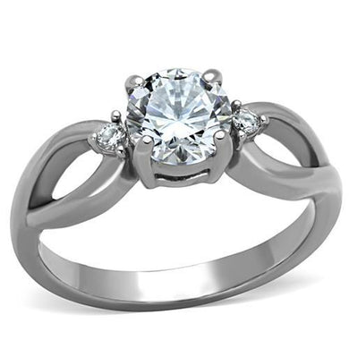 TK1539 - High polished (no plating) Stainless Steel Ring with AAA Grade CZ  in Clear