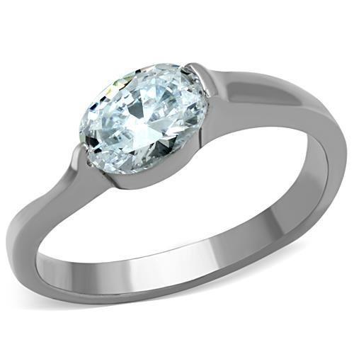 TK1542 - High polished (no plating) Stainless Steel Ring with AAA Grade CZ  in Clear