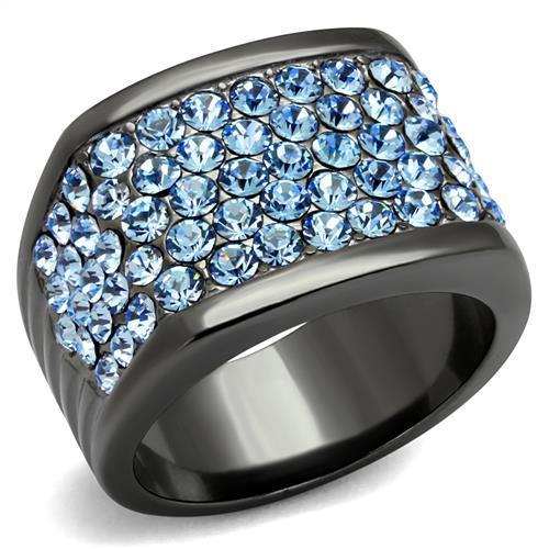 TK1545LJ - IP Light Black  (IP Gun) Stainless Steel Ring with Top Grade Crystal  in Light Sapphire