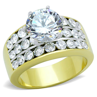 TK1553 - Two-Tone IP Gold (Ion Plating) Stainless Steel Ring with AAA Grade CZ  in Clear