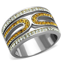 Load image into Gallery viewer, TK1555 - Two-Tone IP Gold (Ion Plating) Stainless Steel Ring with Top Grade Crystal  in Topaz