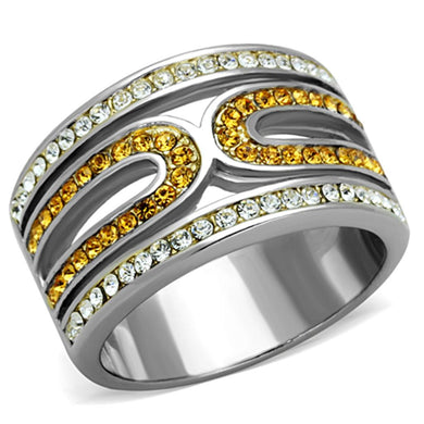 TK1555 - Two-Tone IP Gold (Ion Plating) Stainless Steel Ring with Top Grade Crystal  in Topaz