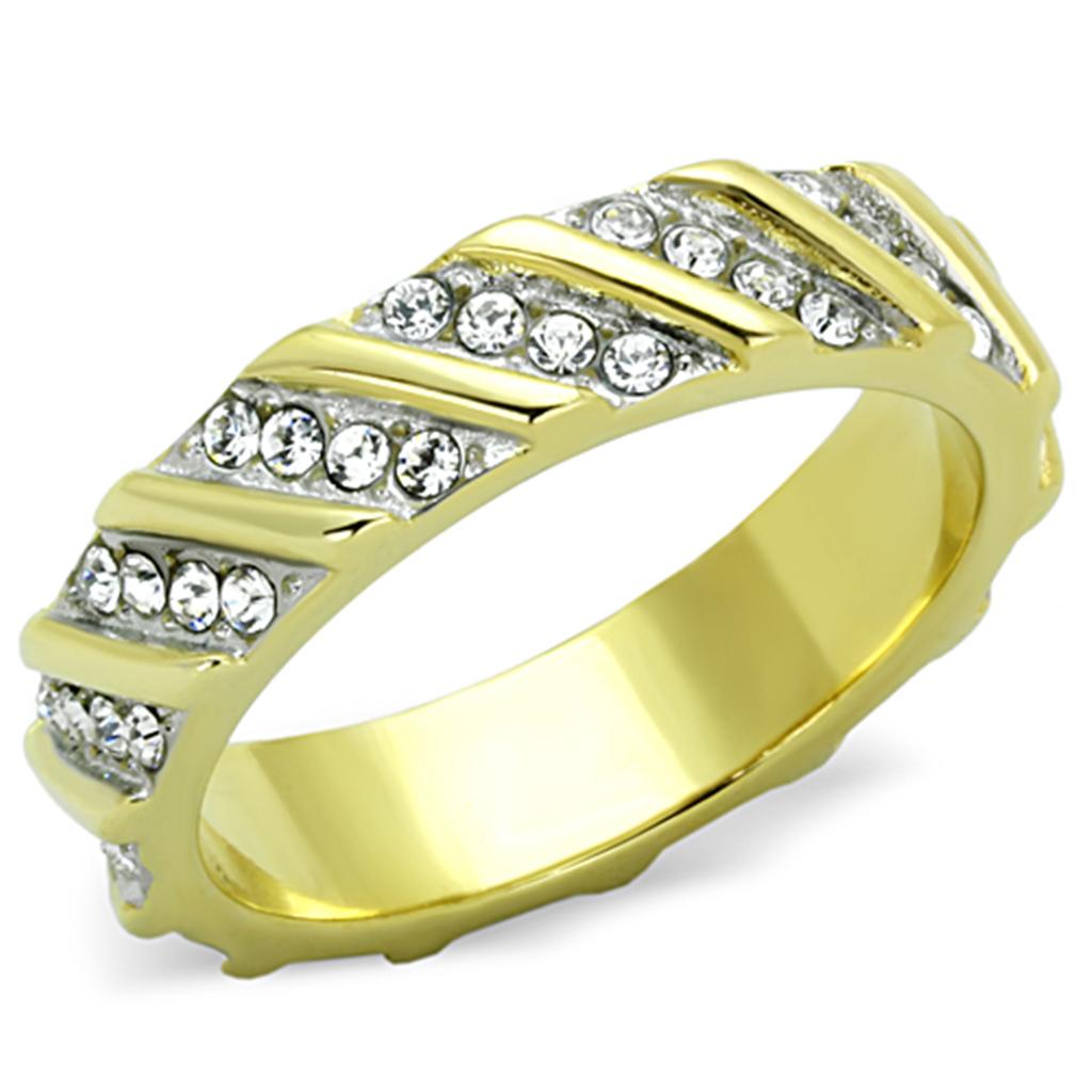 TK1557 - Two-Tone IP Gold (Ion Plating) Stainless Steel Ring with Top Grade Crystal  in Clear