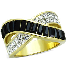 Load image into Gallery viewer, TK1577 - Two-Tone IP Gold (Ion Plating) Stainless Steel Ring with Top Grade Crystal  in Jet