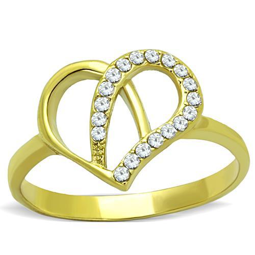 TK1586 - IP Gold(Ion Plating) Stainless Steel Ring with AAA Grade CZ  in Clear