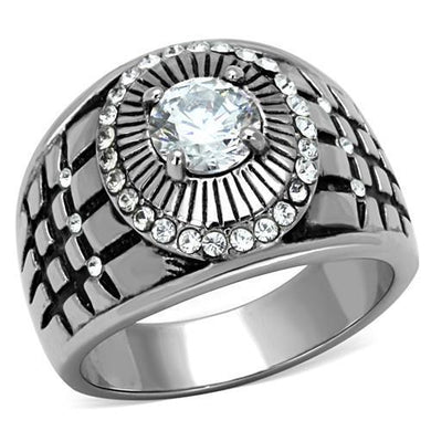 TK1614 - High polished (no plating) Stainless Steel Ring with AAA Grade CZ  in Clear