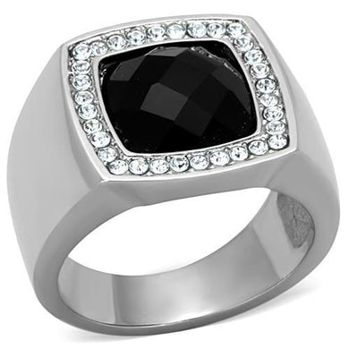 TK1616 - High polished (no plating) Stainless Steel Ring with Semi-Precious Onyx in Jet