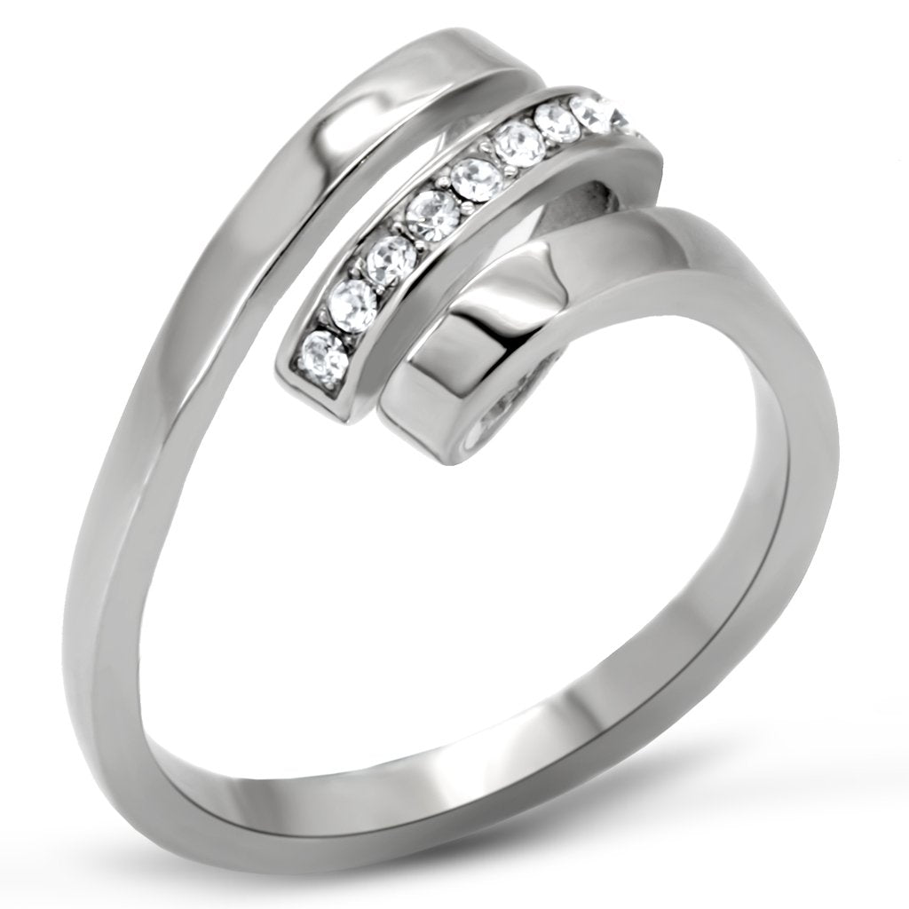 TK161 - High polished (no plating) Stainless Steel Ring with Top Grade Crystal  in Clear