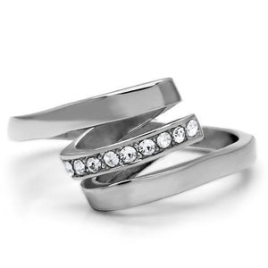 TK161 - High polished (no plating) Stainless Steel Ring with Top Grade Crystal  in Clear