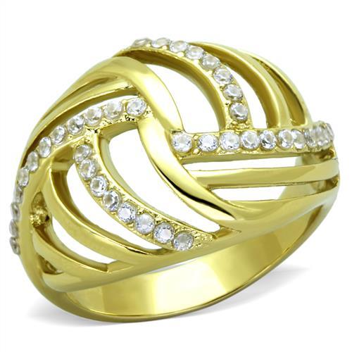 TK1627 - IP Gold(Ion Plating) Stainless Steel Ring with AAA Grade CZ  in Clear