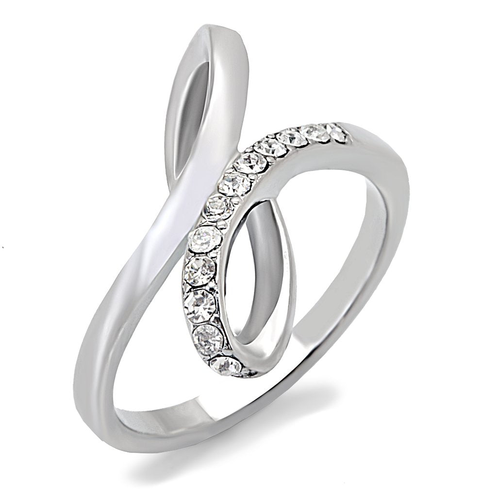 TK162 - High polished (no plating) Stainless Steel Ring with Top Grade Crystal  in Clear