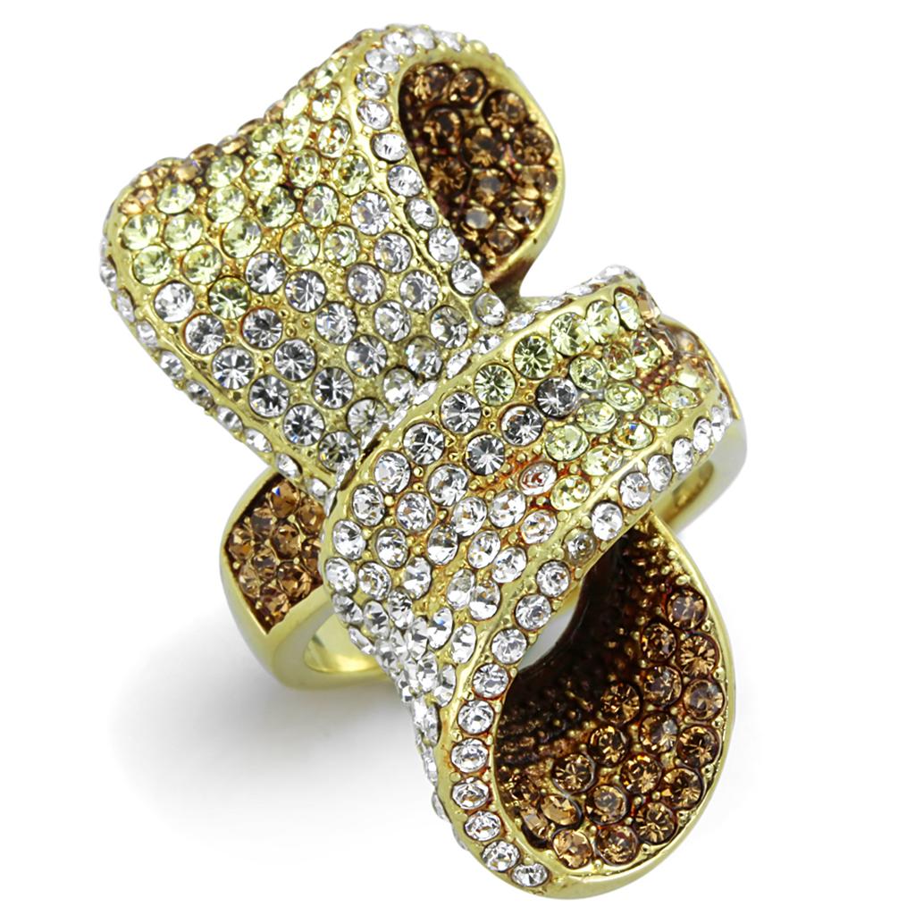 TK1635 - IP Gold(Ion Plating) Stainless Steel Ring with Top Grade Crystal  in Multi Color