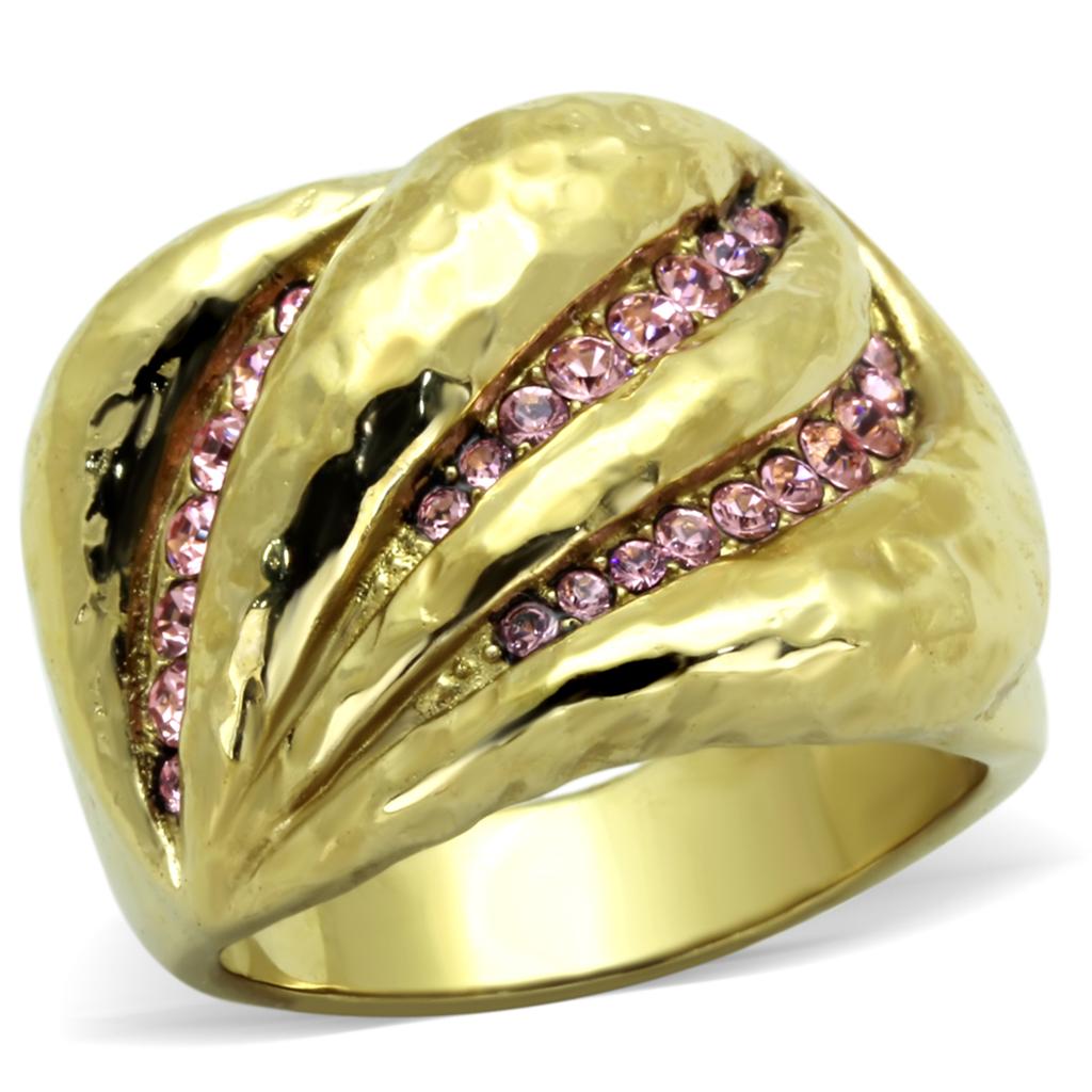 TK1638 - IP Gold(Ion Plating) Stainless Steel Ring with Top Grade Crystal  in Light Rose