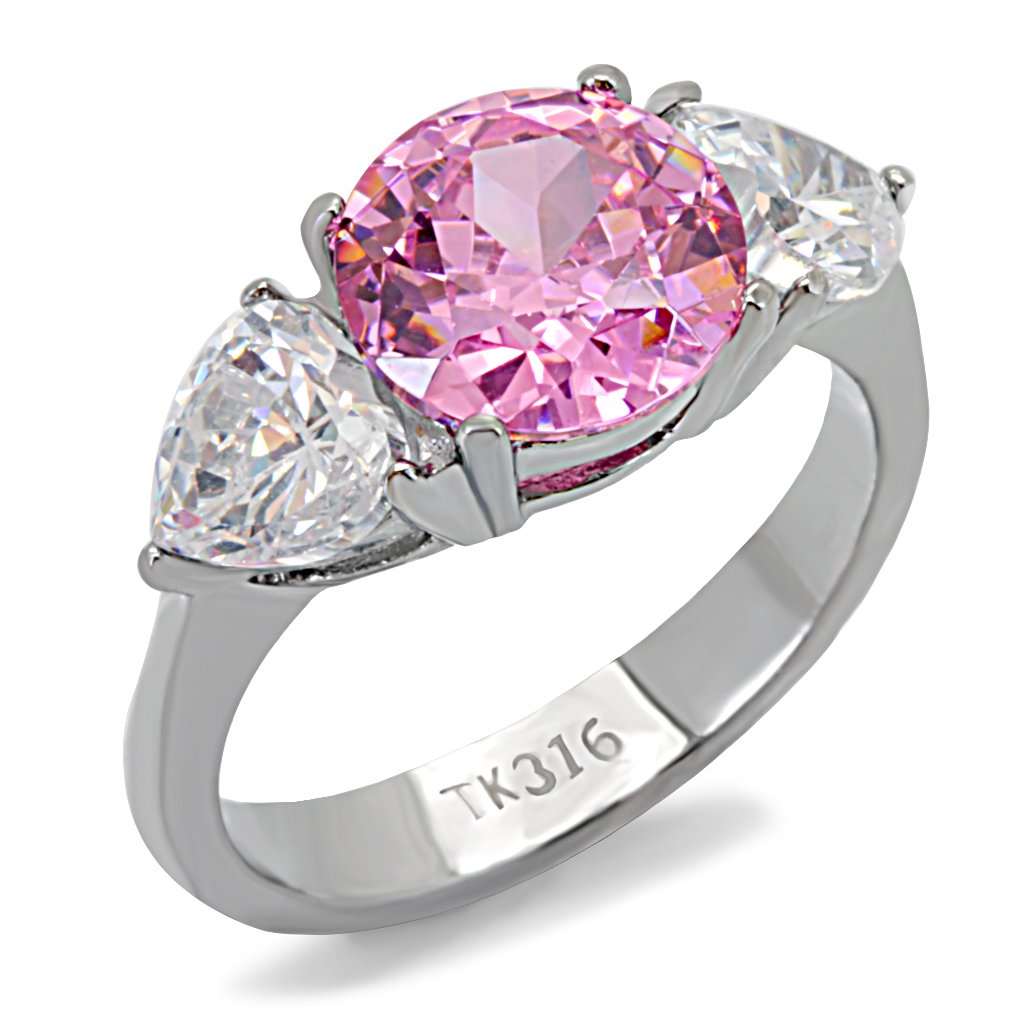 TK164 - High polished (no plating) Stainless Steel Ring with AAA Grade CZ  in Rose