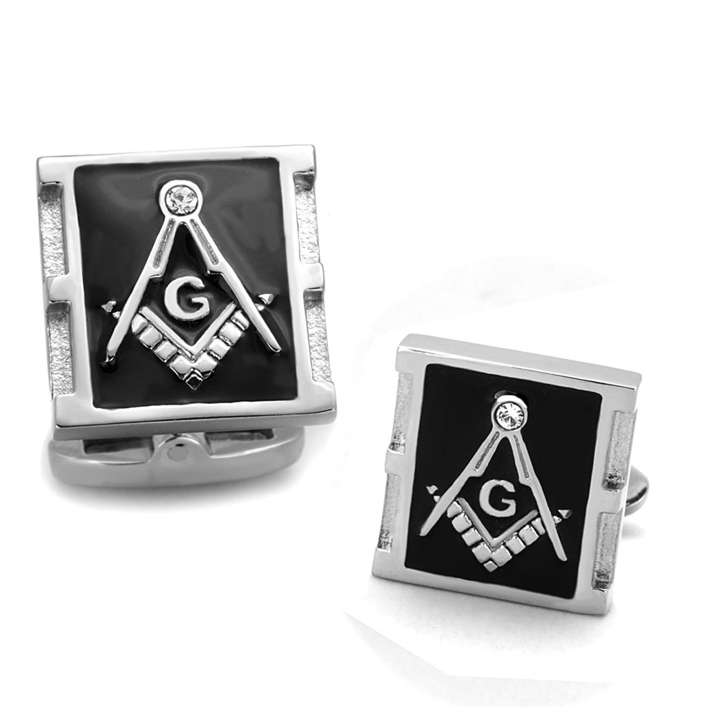 TK1650 - High polished (no plating) Stainless Steel Cufflink with Top Grade Crystal  in Clear