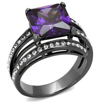 TK1665LJ - IP Light Black  (IP Gun) Stainless Steel Ring with AAA Grade CZ  in Amethyst